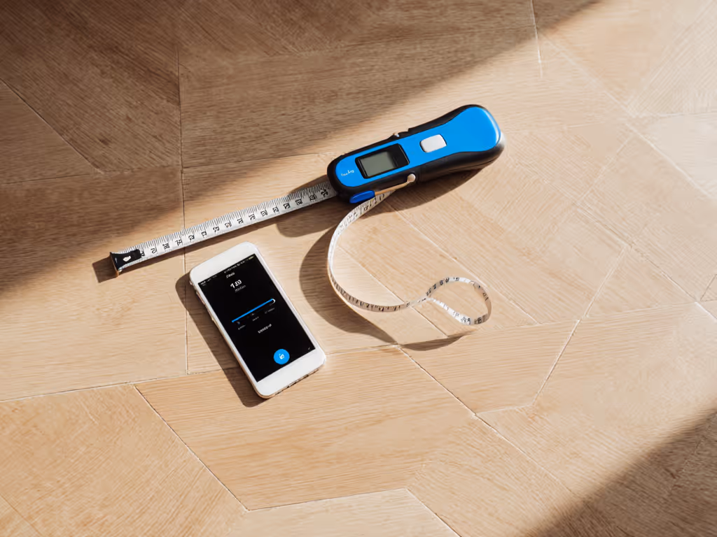Compact rowing space audit using tape measure and laser tool